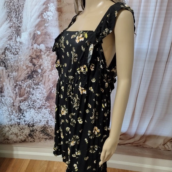 Wild Fable Women's Large Black Floral Ruffle Spaghetti Straps Apron Front Dress - Picture 2 of 8